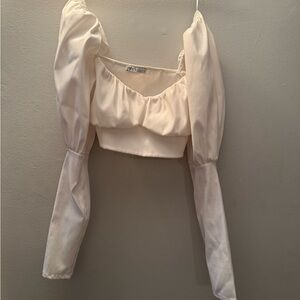 Zara White Crop top Puff long Sleeve